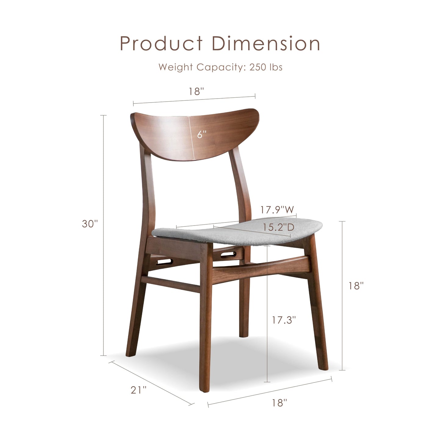 Palm Shade Mid Century Walnut Padded Dining Chair w/ Curved Back, Set of 2