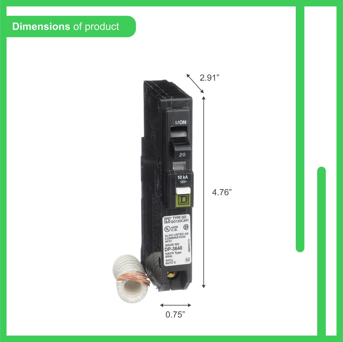 Square D QO120CAFI QO 20A Arc Fault Breaker