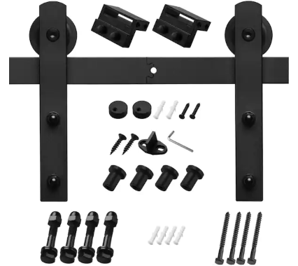 60" Black Single Bypass Sliding Barn Door Track & Hardware Kit w/ I-Shape Hanger