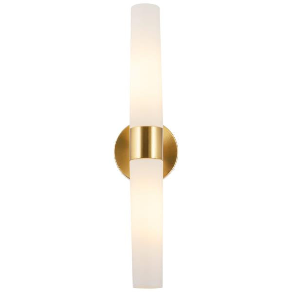 Kira Home Duo 21" 2-Light Modern Wall Sconce + Tapered Frosted Glass Shades for Bathroom/Vanity, Cool Brass Finish