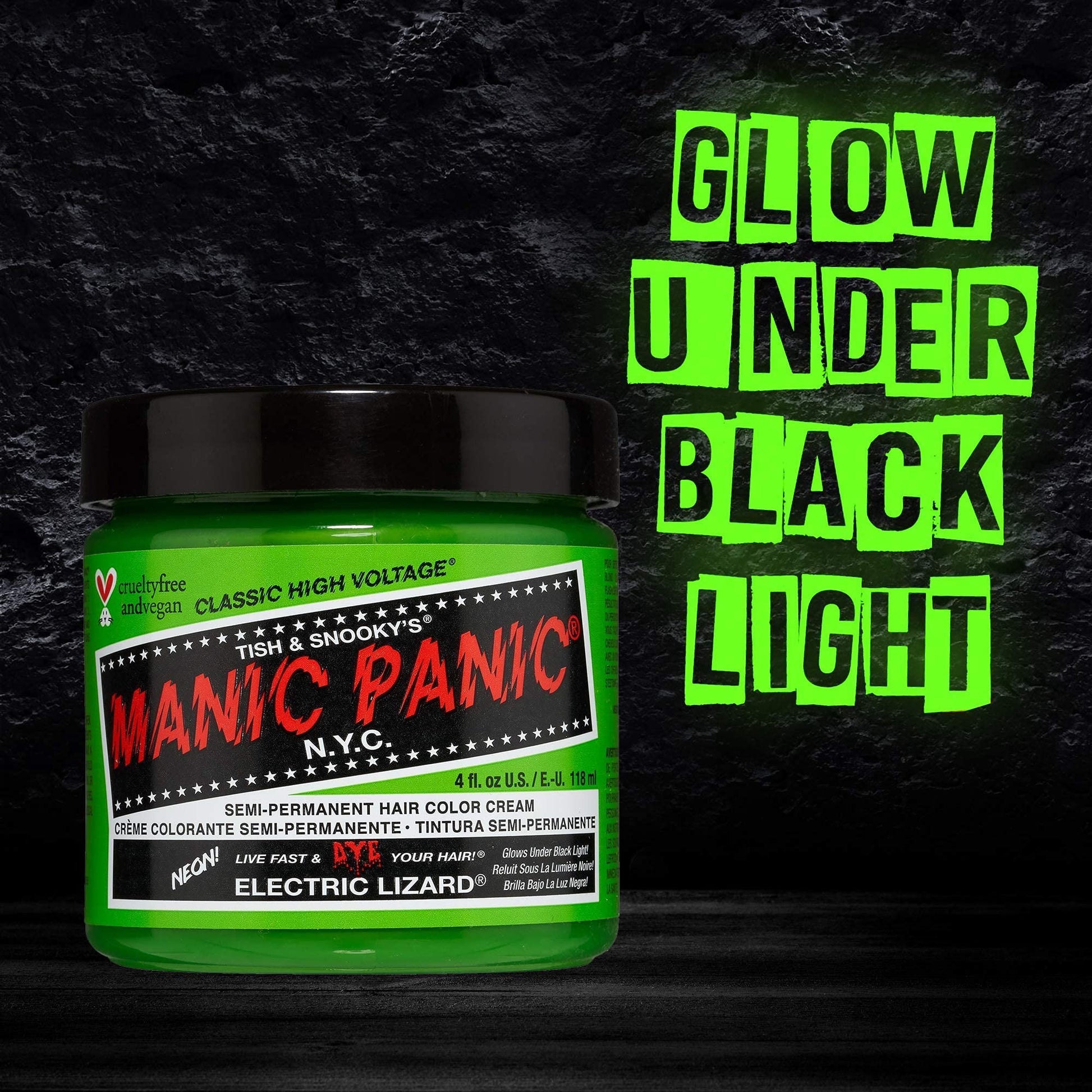 MANIC PANIC Classic Electric Lizard Semi Permanent Hair Color - Bright Neon Green Hair Dye for Women & Men That Lasts 4-6 Weeks - Vegan, Ammonia & Cruelty-Free - Create & Mix Custom Shades (4oz)