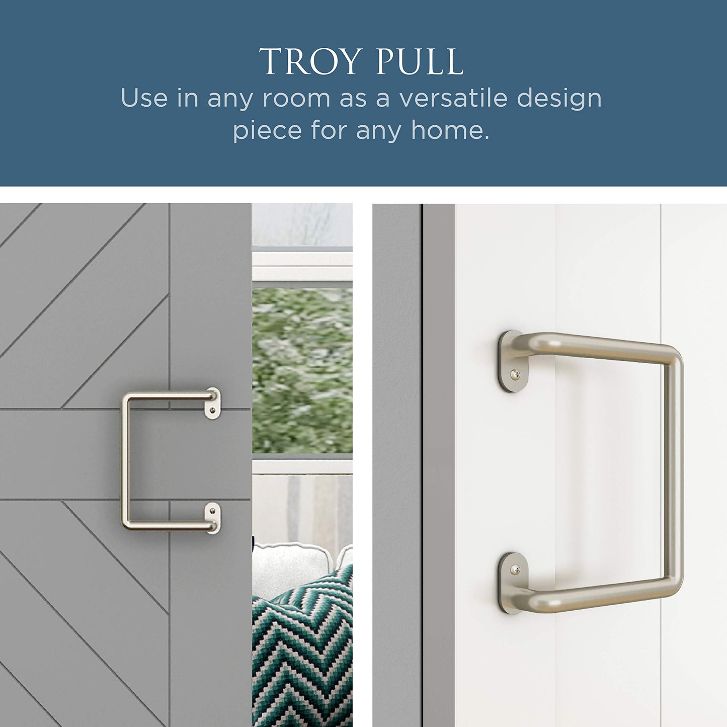 National Hardware 8" Interior Sliding Barn Door Hardware Troy Pull, Satin Nickel