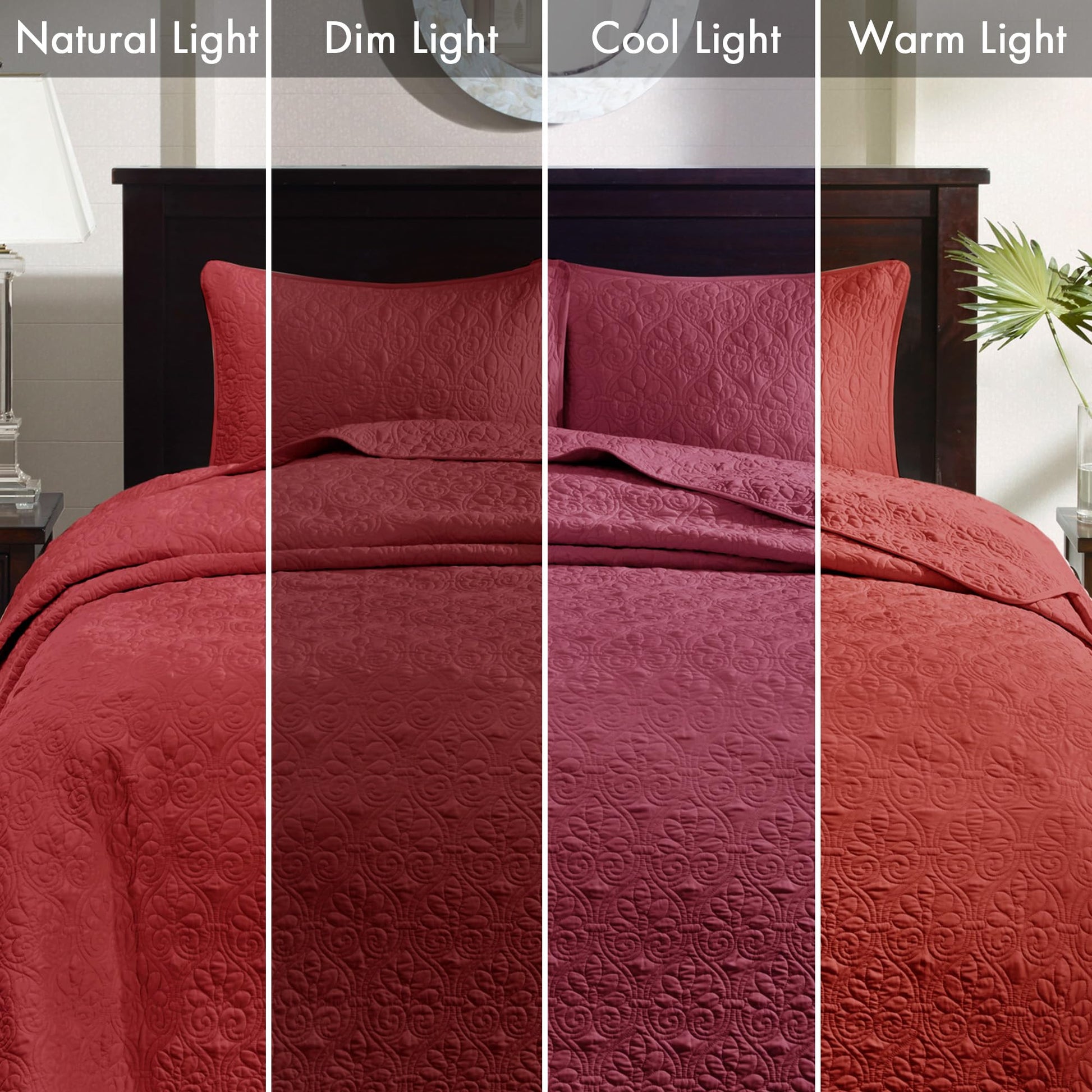 Madison Park Quebec King Size Quilt Bedding Set - Red , Damask – 3 Piece Bedding Quilt Coverlets – Ultra Soft Microfiber Bed Quilts Quilted Coverlet