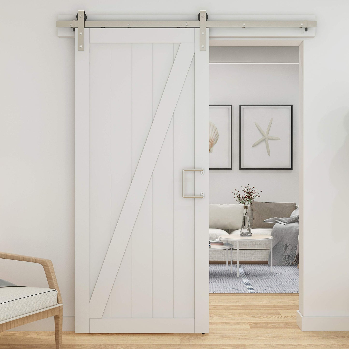 National Hardware 8" Interior Sliding Barn Door Hardware Troy Pull, Satin Nickel