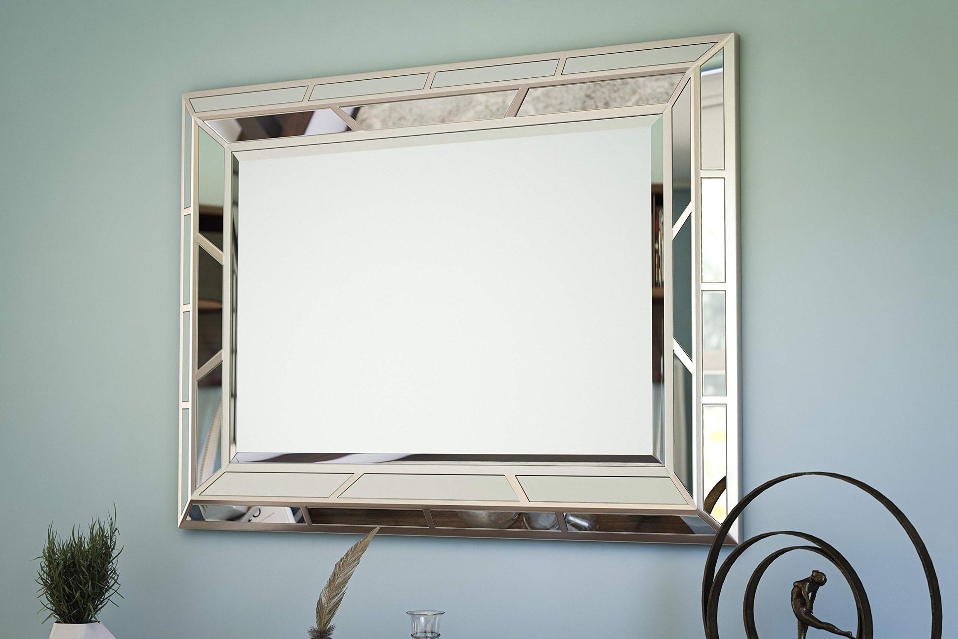 Medium Rectangle Bright Champagne Beveled Glass Contemporary Mirror (38 in. H x 28 in. W)