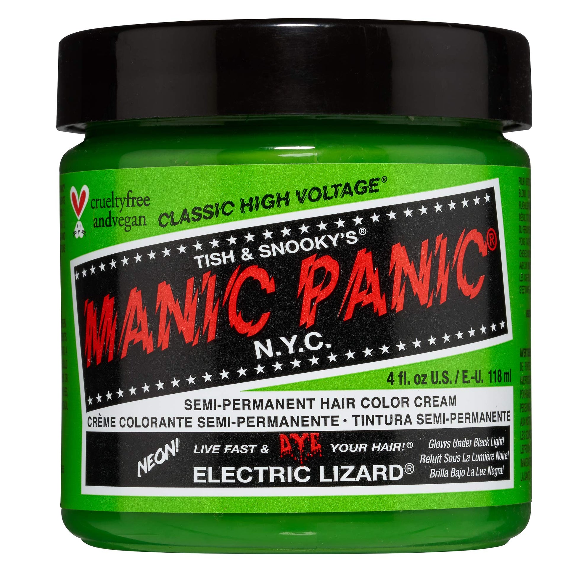 MANIC PANIC Classic Electric Lizard Semi Permanent Hair Color - Bright Neon Green Hair Dye for Women & Men That Lasts 4-6 Weeks - Vegan, Ammonia & Cruelty-Free - Create & Mix Custom Shades (4oz)