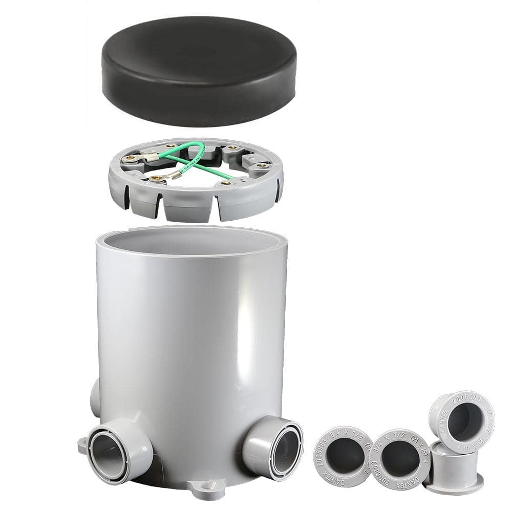 Round Floor Box for Concrete with Two .75-in. Outlets and Two .5-in. Outlets