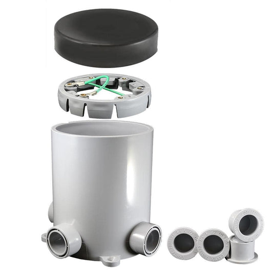 Round Floor Box for Concrete with Two .75-in. Outlets and Two .5-in. Outlets