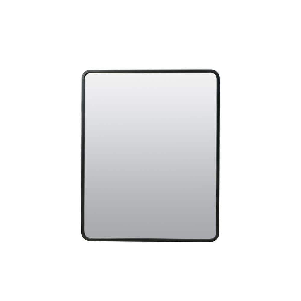 24 in. W X 30 in. H Rounded Corner Rectangular Matte Black Medicine Cabinet with Mirror