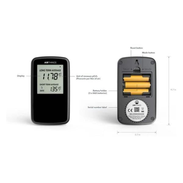 Airthings Corentium Battery-Operated Lightweight Digital Home Radon Detector with LCD Display for Continuous and Long-Term Monitoring