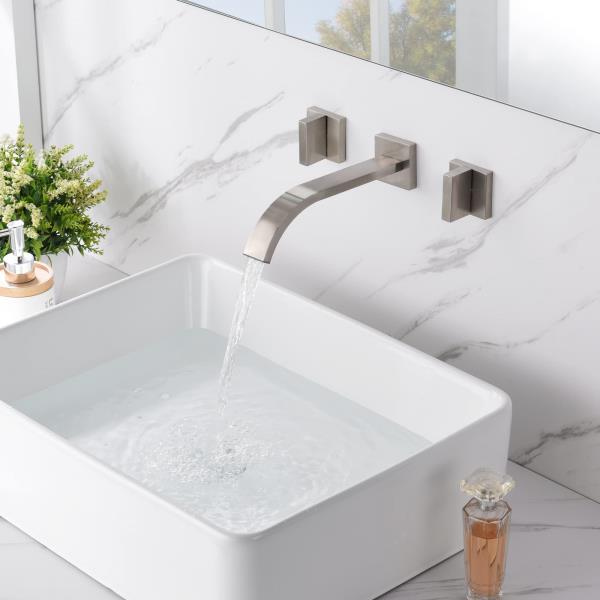 Brushed Nickel Bathroom Faucet Wall Mount Lavatory Faucet with Rough in Valve
