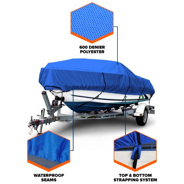 Budge B-601-X3 600 Denier V-Hull Runabout/Bass Boat Cover Gray 16' - 18' Long, 90" Beam Width Waterproof, UV Resistant