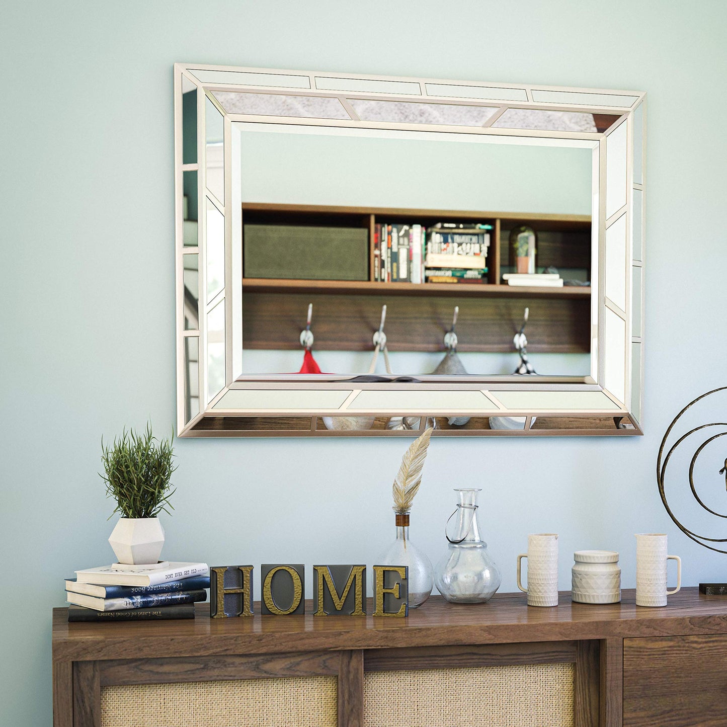 Medium Rectangle Bright Champagne Beveled Glass Contemporary Mirror (38 in. H x 28 in. W)