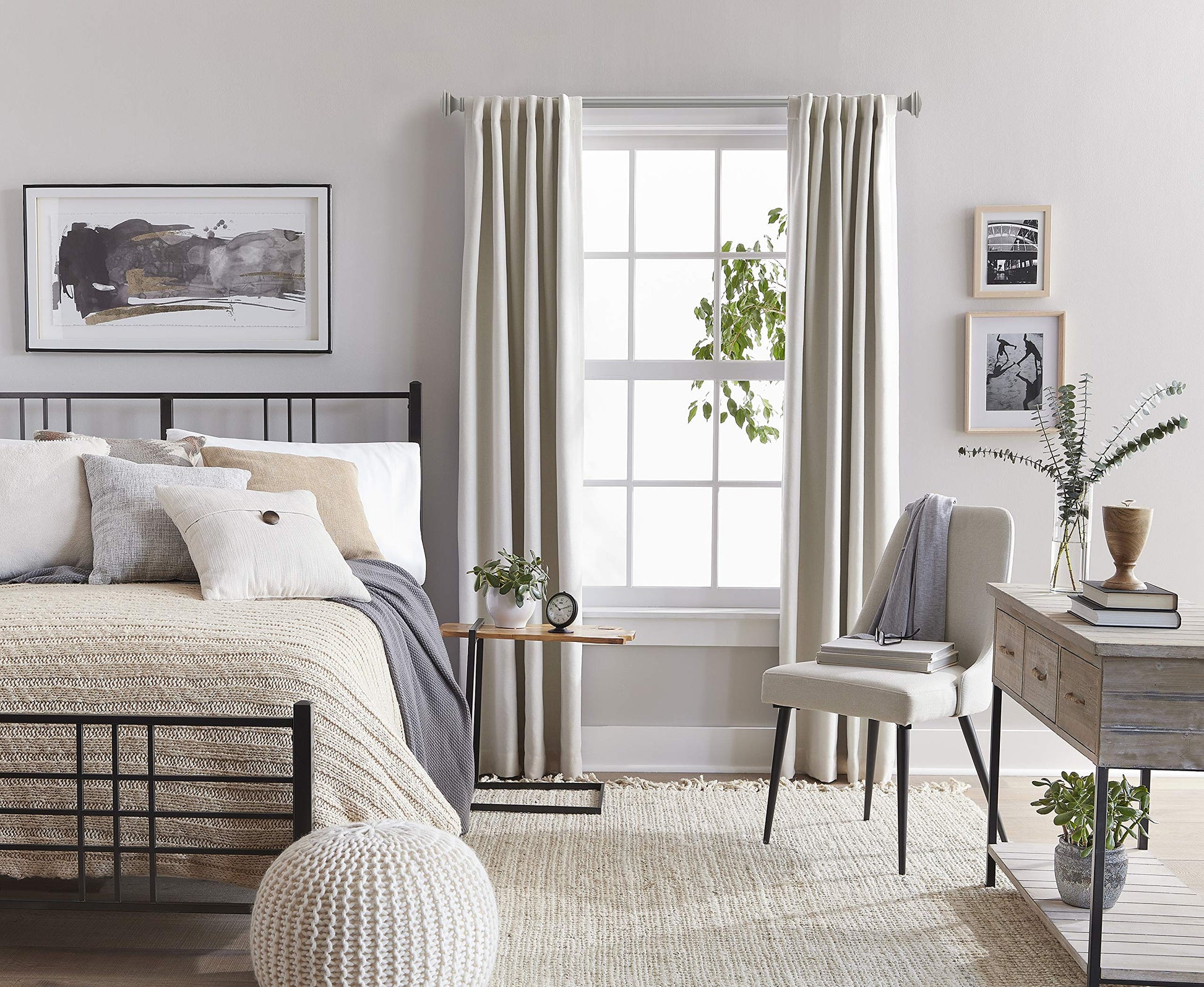 72-144" Nickel Curtain Rod, Quick Easy Installation, No Tools Option, 1" Diameter, Durable Steel Construction, Supports Heavy Fabrics, Decorative Square Finial, 4 Brackets, 72"-144" Adjustable