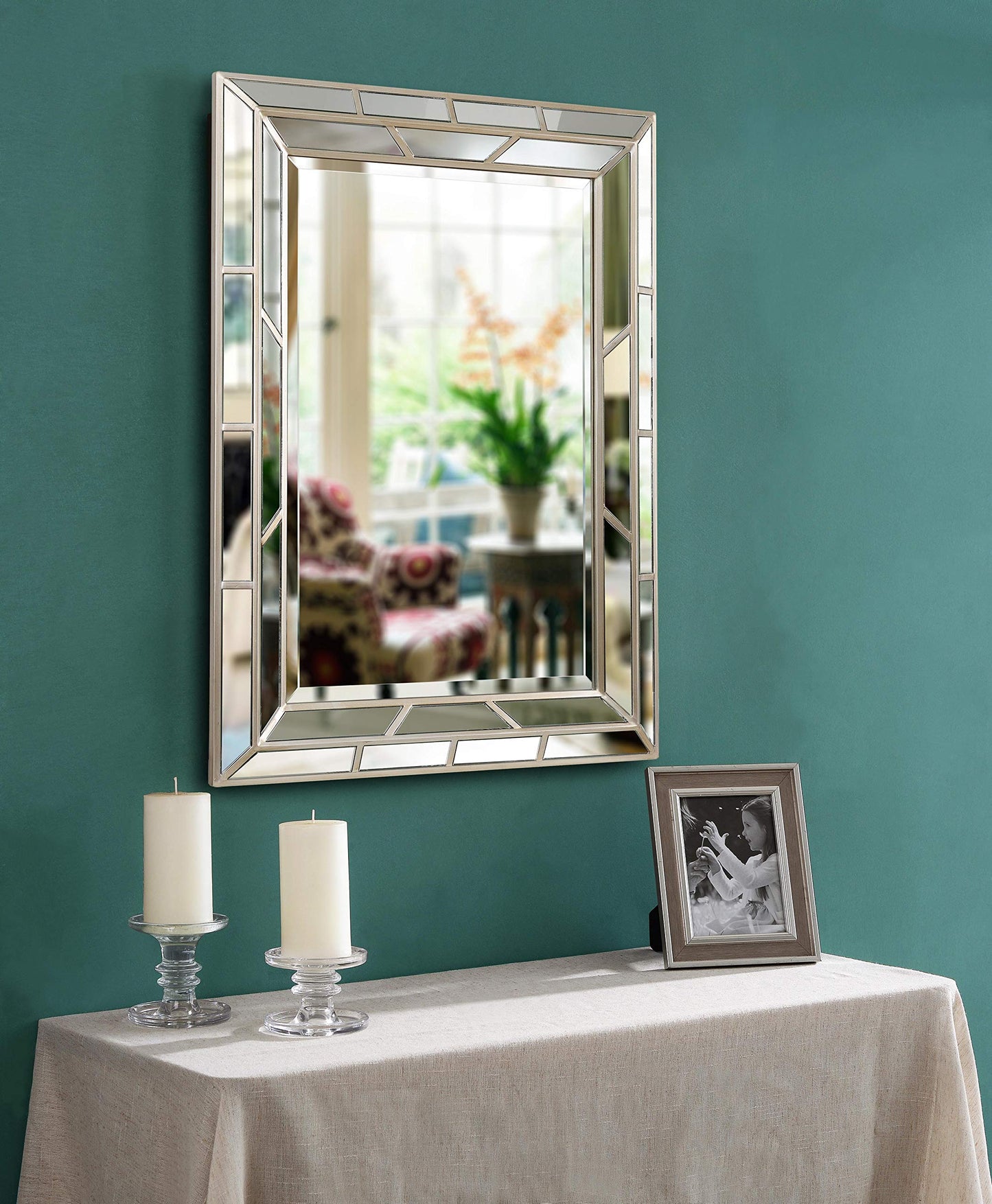 Medium Rectangle Bright Champagne Beveled Glass Contemporary Mirror (38 in. H x 28 in. W)