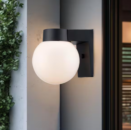 7 in. Black Outdoor Hardwired Wall Lantern Sconce with White Glass