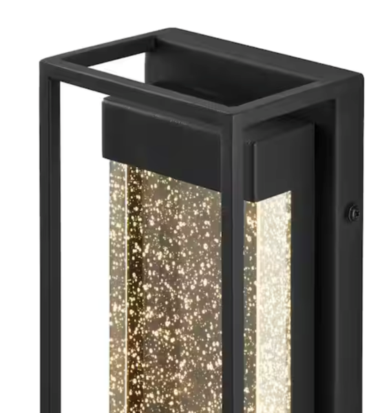Lindley 12.38 in.Modern 1-Light Matte Black Hardwired LED Outdoor Wall Light Sconce with Bubble Double Frame (1-Pack)
