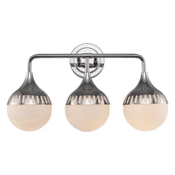 3-Light Chrome Bathroom Vanity Light Fixture with Opal Glass Shades