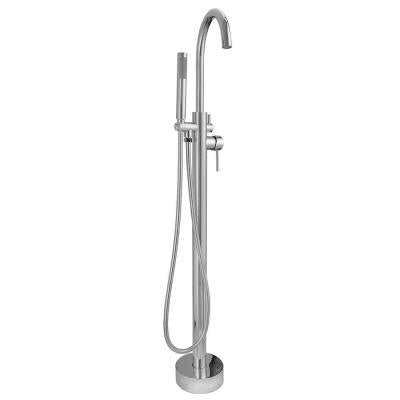1-Handle Freestanding Floor Mount Tub Faucet Bathtub Filler with Hand Shower in Brush Nickel