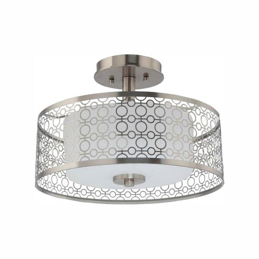 Toberon 14 in. 1-Light Brushed Nickel LED Semi-Flush Mount with Etched Parchment Glass Shade