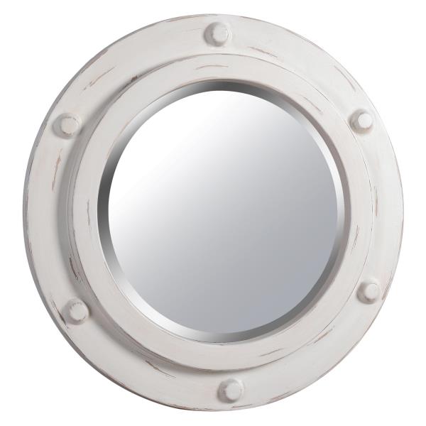 Portside Round White Decorative Wall Mirror