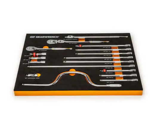 3/8 in. Drive 90-Tooth Ratchets and Drive Tool Set in EVA Foam Tray (17-Piece)