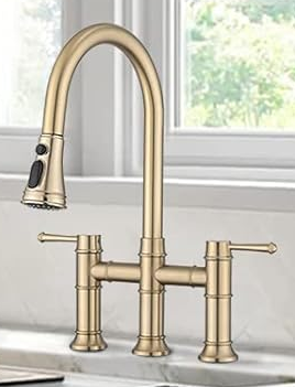 Kitchen Faucet with Pull Down Sprayer, 3 Hole Kitchen Sink Faucet, Brushed Gold