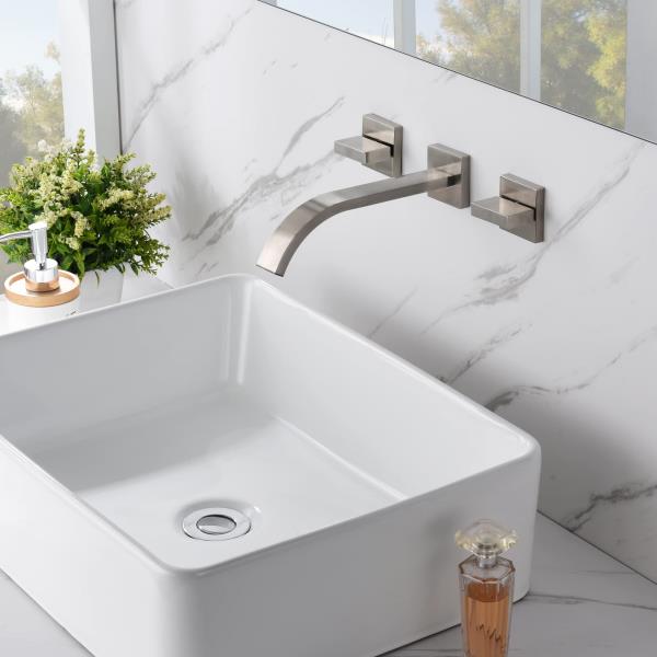Brushed Nickel Bathroom Faucet Wall Mount Lavatory Faucet with Rough in Valve