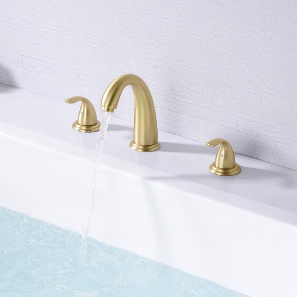 3-Hole Roman Tub Faucet Brushed Gold with Brass Rough in Valve, High Flow
