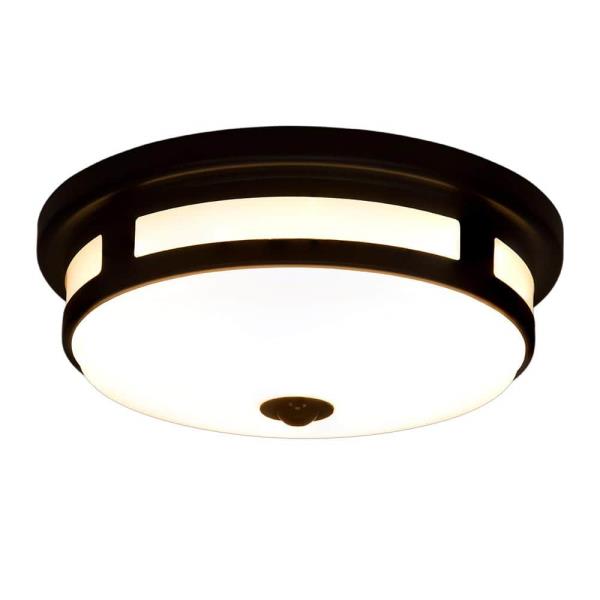 11 in. Round Black Exterior Outdoor Motion Sensing LED Ceiling Light 5 Color Temperature Options Wet Rated 830 Lumens