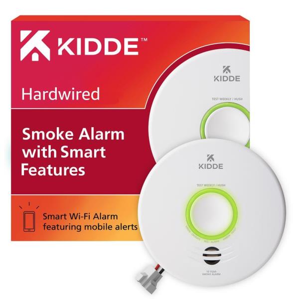 Kidde Hardwired Smart Smoke Detector, 10-Year Battery Backup, Wi-Fi Enabled