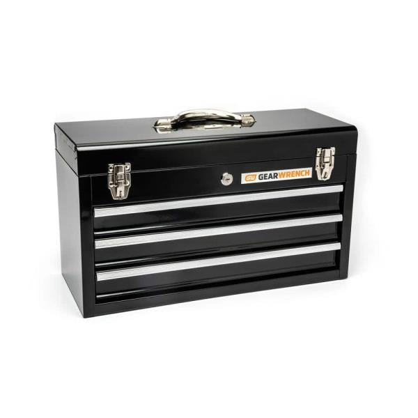 20 in Black Powder Coated Steel 3-Drawer Portable Locking Tool Box