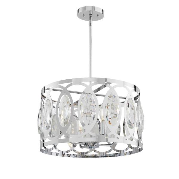 NO CRYSTALS Westchester 4-Light Polished Chrome Round Drum Pendant Light
