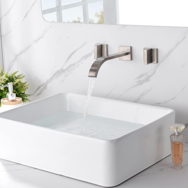 Brushed Nickel Bathroom Faucet Wall Mount Lavatory Faucet with Rough in Valve