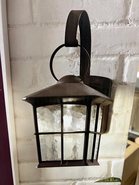 1-Light Bronze Outdoor Wall Mount Lantern with Water Glass