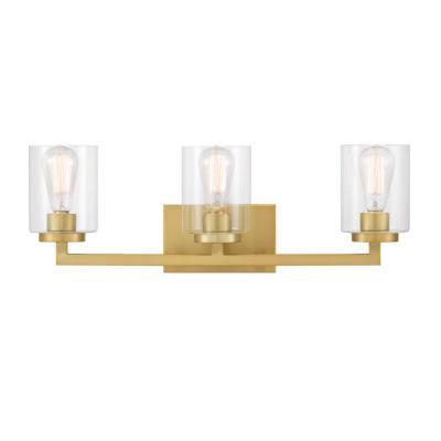 Westlyn 3-Light Brushed Brass Vanity Light with Clear Optic Glass Shades