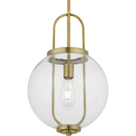 Nelwyn 1-Light Vintage Brass Pendant with Clear Glass Globe Shade