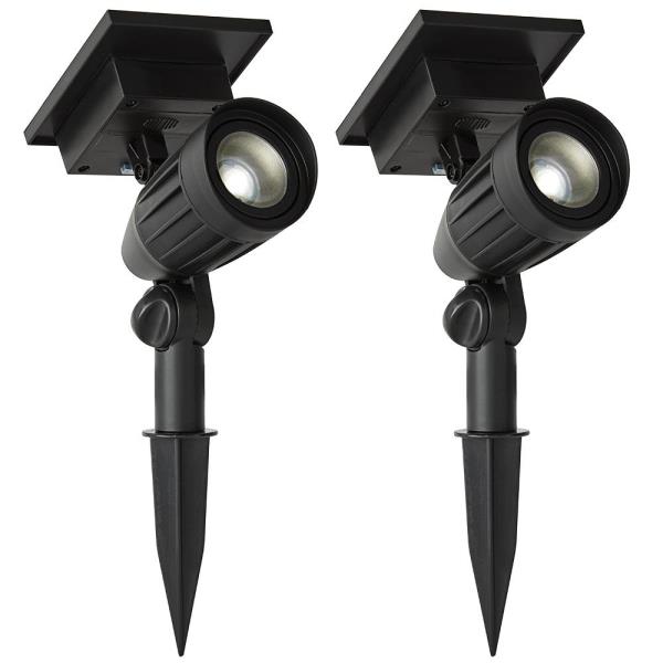Solar 50 Lumens Black Outdoor Integrated LED Adjustable Beam Spotlight (2-Pack); Weather/Water/Rust Resistant