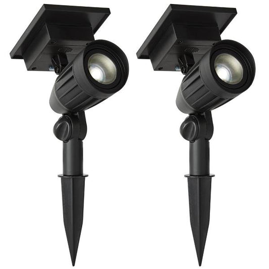 Solar 50 Lumens Black Outdoor Integrated LED Adjustable Beam Spotlight (2-Pack); Weather/Water/Rust Resistant