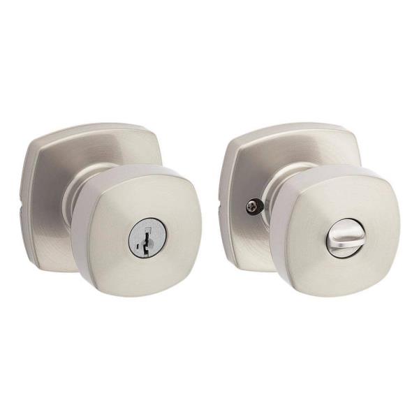 Arroyo Satin Nickel Keyed Entry Door Knob with Soft Modern Rose Featuring SmartKey Security