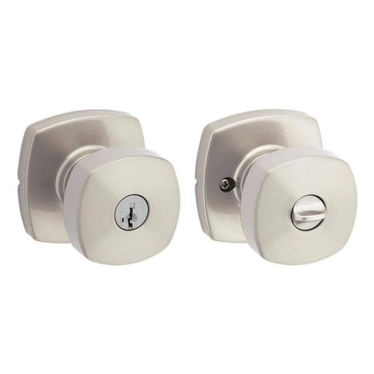 Arroyo Satin Nickel Keyed Entry Door Knob with Soft Modern Rose Featuring SmartKey Security