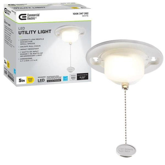 LED Closet Utility Light with Pull Chain - Flush Mount, 650 Lumens, 7-Watt