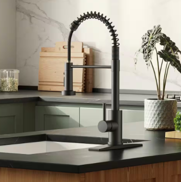 Touchless Single Handle Spring Pull-Down Sprayer Kitchen Faucet in Matte Black