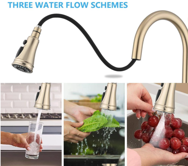 Fapully Double Handle Kitchen Bridge Faucet with Pull Down Sprayer Kitchen Faucet, 8 inch Kitchen Faucet in Brushed Gold