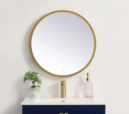 Timeless Home 21" Modern Round Aluminum Framed LED Bathroom Vanity Mirror in Brass